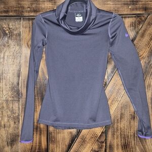Nike Pro Dri-Fit Cowl Neck Long Sleeve Top XS Black Purple Thumbholes